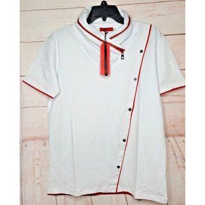 Vassari Los Angeles Red White Button Long Collar Designer Short Sleeve Shirt